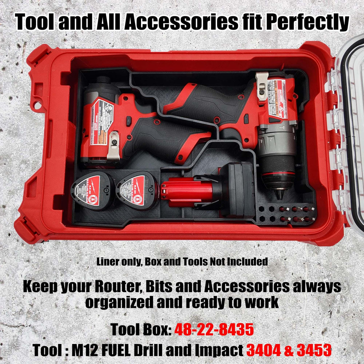 M12 Drill & Impact Driver Milwaukee Packout Insert for Compact Organizer (3404-20, 3453-20)