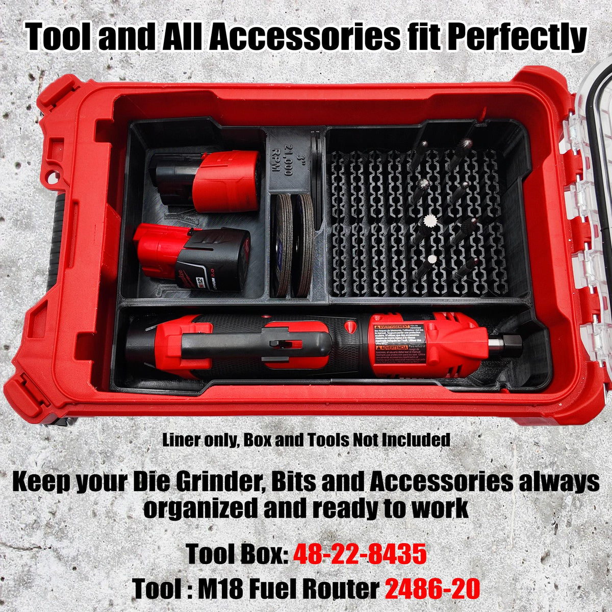 M12 FUEL 1/4" Straight Die Grinder Packout Insert for Compact Organizer (2486-20)