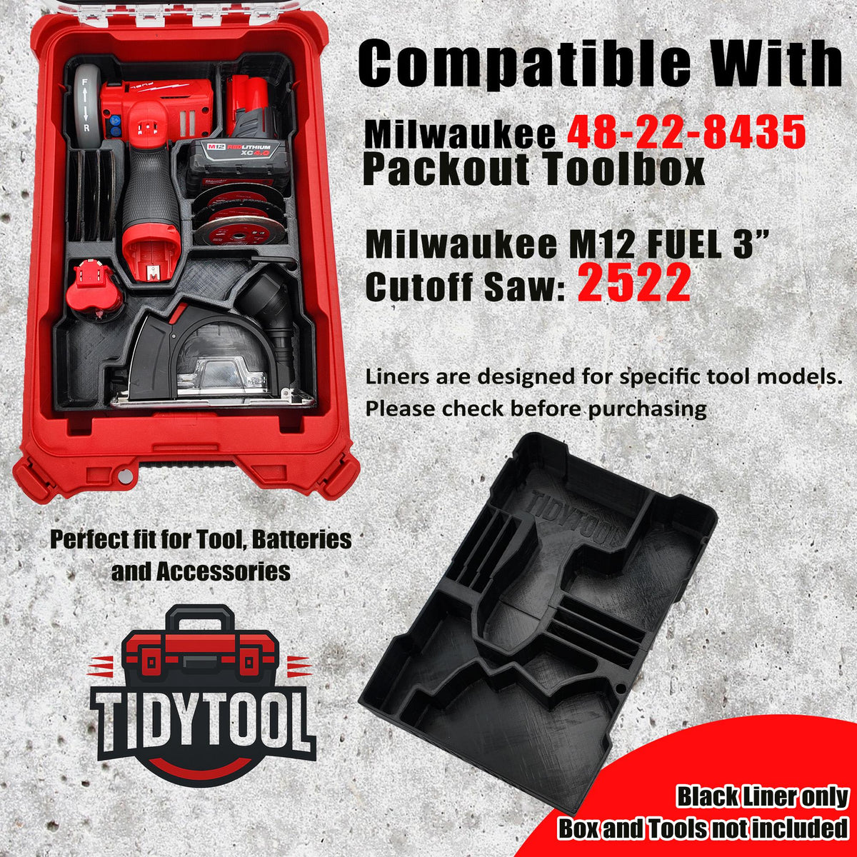 M12 Compact Cut Off Tool (2522-20) Packout Insert for Milwuakee Packout Storage System