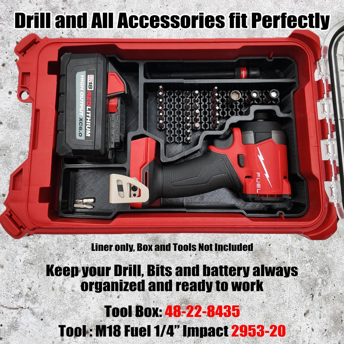 M18 Fuel Impact Driver Packout Insert with 68 Bit and Battery Storage (2953-20)