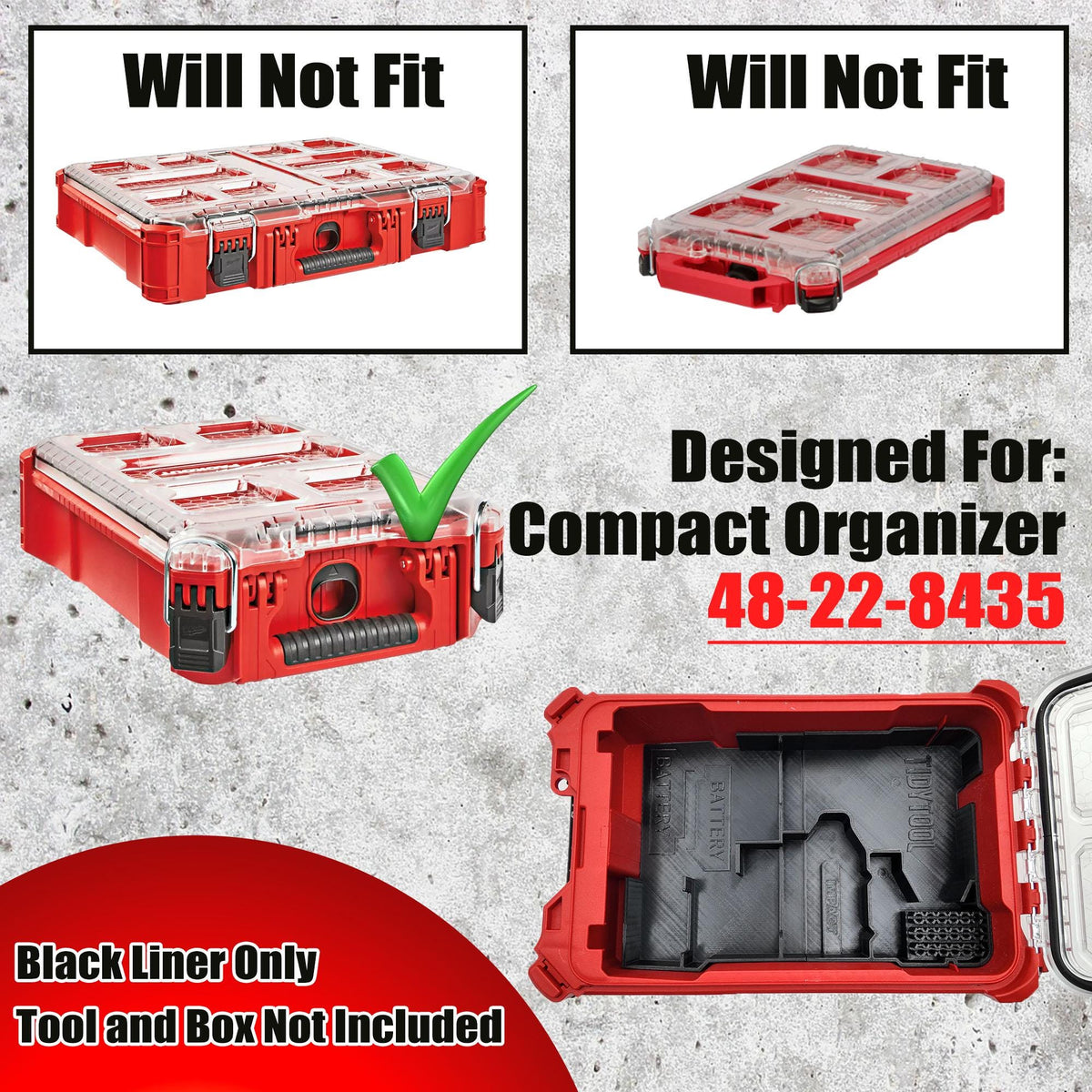M18 Drill and Impact Driver Packout Insert for Compact Organizer Tool Storage (3601-20, 3650-20)