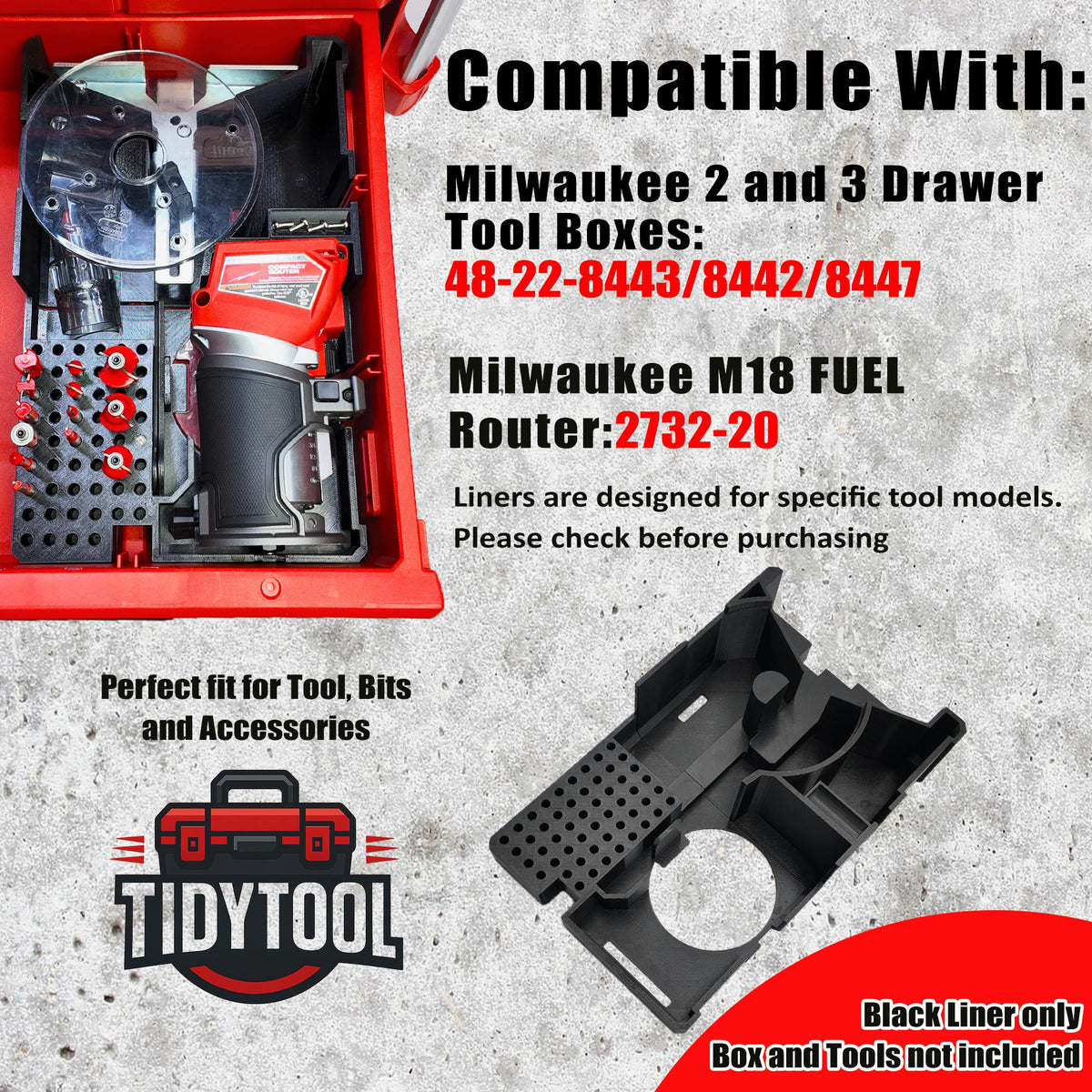 M18 FUEL Router Drawer Insert for Milwaukee Packout 2 & 3 Drawer Tool Boxes (2723-20)