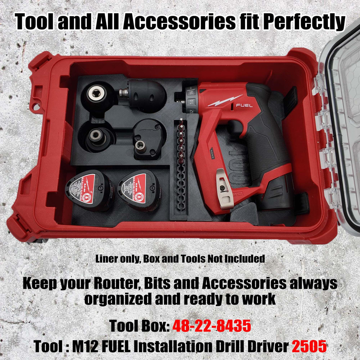 Milwaukee M12 FUEL Installation Drill/Driver Packout Insert, Compact Organizer (2505-20, 2505-22)