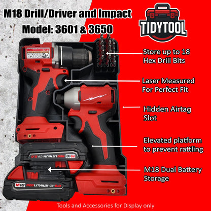 M18 Drill and Impact Driver Packout Insert for Compact Organizer Tool Storage (3601-20, 3650-20)