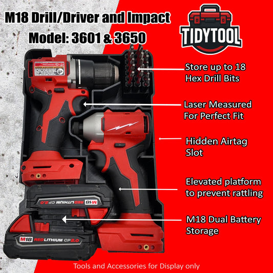 M18 Drill and Impact Driver Packout Insert for Compact Organizer Tool Storage (3601-20, 3650-20)