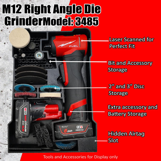 M12 Right Angle Die Grinder (3485-20) Packout Insert for Milwaukee Compact Storage System