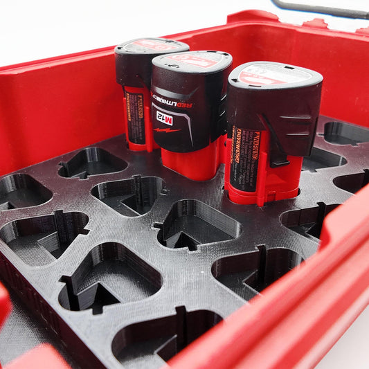 M12 Battery Storage Insert for Milwaukee Packout Compact Organizer Storage System.