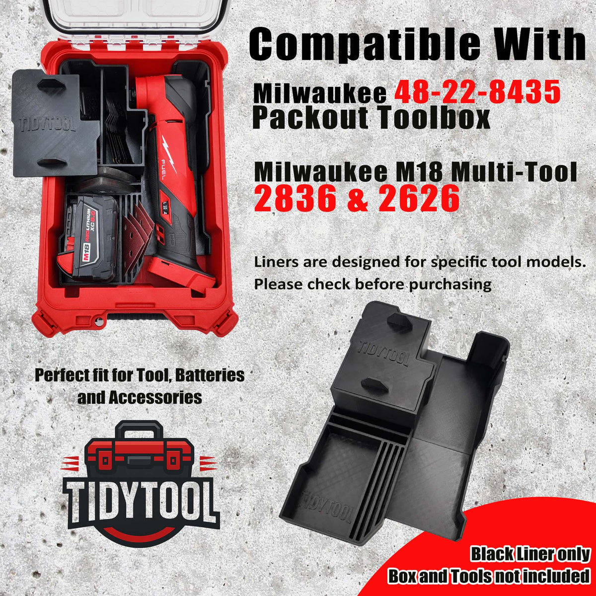 M18 Multi Tool Insert for Milwaukee Packout Compact Organizer Storage System. Models (2626-20; 2836-20)
