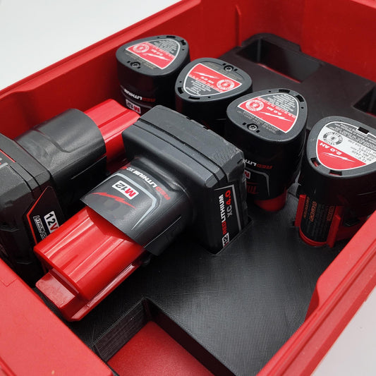 M12 Battery Holder Insert for Milwaukee Packout Compact Organizer Storage System.