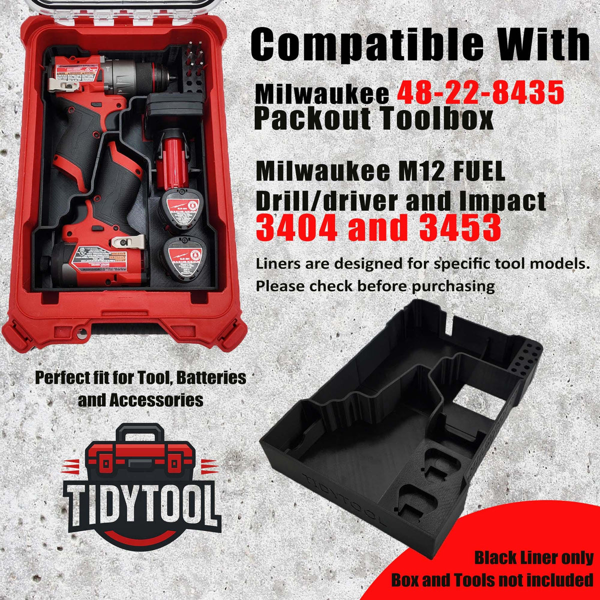 M12 Drill & Impact Driver Milwaukee Packout Insert for Compact Organizer (3404-20, 3453-20)