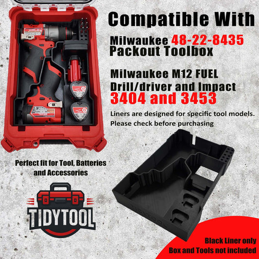 M12 Drill & Impact Driver Milwaukee Packout Insert for Compact Organizer (3404-20, 3453-20)