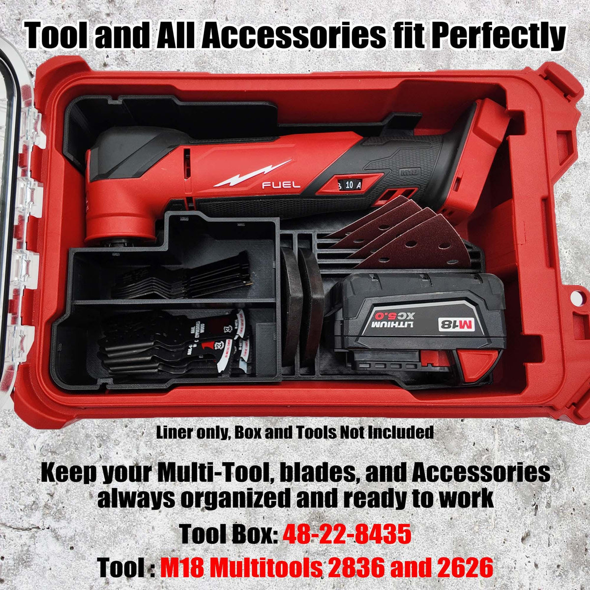 M18 Multi Tool Insert for Milwaukee Packout Compact Organizer Storage System. Models (2626-20; 2836-20)
