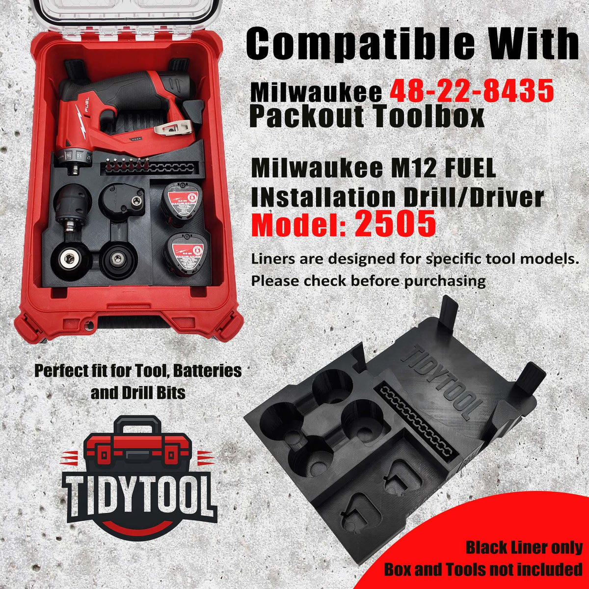 Milwaukee M12 FUEL Installation Drill/Driver Packout Insert, Compact Organizer (2505-20, 2505-22)