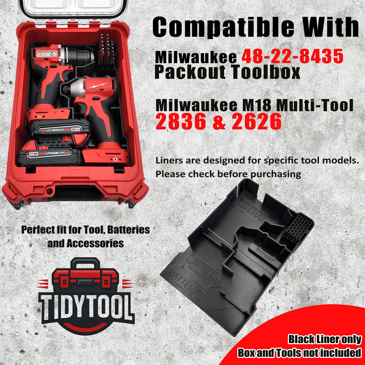 M18 Drill and Impact Driver Packout Insert for Compact Organizer Tool Storage (3601-20, 3650-20)