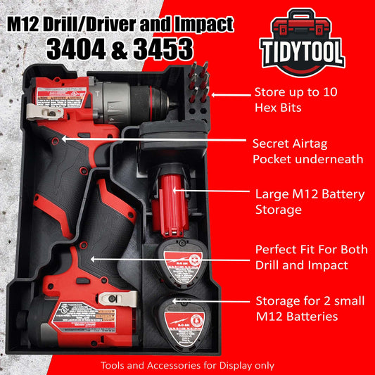 M12 Drill & Impact Driver Milwaukee Packout Insert for Compact Organizer (3404-20, 3453-20)