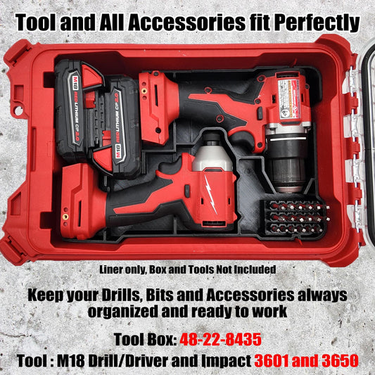 M18 Drill and Impact Driver Packout Insert for Compact Organizer Tool Storage (3601-20, 3650-20)